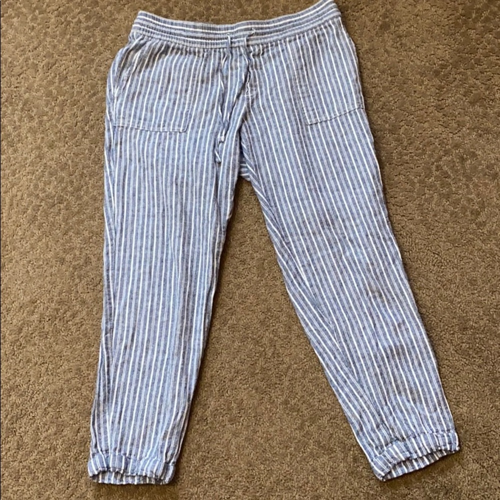 Old Navy Blue and White Pinstriped Linen Pants!